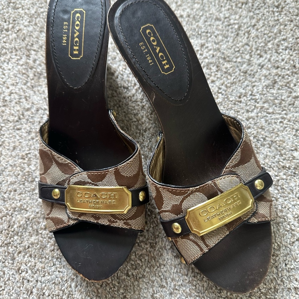 Coach Wooden Heel Slides Women’s 9